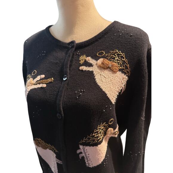 Carroll Reed Angel Cardigan, Embroidered Beaded Christmas Holiday, Size Large - Picture 2 of 8